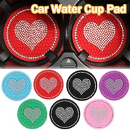 1/2Pcs Inlaid Water Cup Pad Anti-skid Creative Round Shape Love Cup Pad PVC Universal Rubber Mat Non-slip Drink Bottle Mat for Bottle Holder Coaster Car Diamond Water Cup Pad