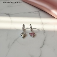 [Popularfactors] Women's Fashion Earrings Heart Pendant with Crystal Dazzling Pink Jewelry Accessori