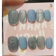 [Made to order][Size XS S M] 穿戴甲 假指甲 short nail hand made press on nail blue cat eye