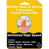 【eSIM】 Middle East & Africa 9 Countries Unlimited High Speed Data eSIM 【5 - 15 Days】
