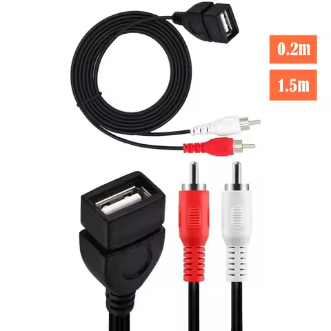 New Arrival 1.5 m/5 ft USB A female socket to 2RCA male plug audio video extension cable audio adapt