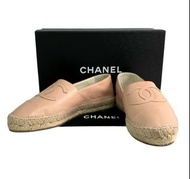 ☆ CHANEL 香奈兒 Pink Lambskin #38 Espadrilles 粉紅色小羊皮38碼草編鞋 100%真品