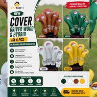 Cute Premium Korean Golf Head cover Set of 4 - Fairway Hybrid Putter Driver Golf Stick Protector