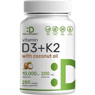 DEALVitaminD310, 000IU+K2MK7200mcgSoftgels, 250Count|2-in-1ComplexwithVirginCoconutOil|EasytoSwallow