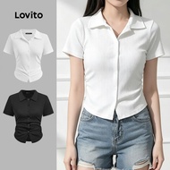 Lovito Women's Summer Spring Ruched Button Casual Shirt L128ED445