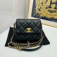 【閒置❤️】 Chanel 方胖子鏈條包 芯片款 黑金羊皮 單肩斜挎包