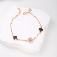 Hyl Jewelry 651B Gelang Titanium Wanita Bangle Bracelet Four Leaf Clover Terbaru Anti Karat Dan Ker