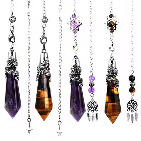 Dragon Wrapped Crystal Pendulum Dowsing Divination Natural Amethyst Stone Quartz 12 Faceted Pendant 