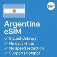Argentina eSIM High Speed Data No Speed Reduction Supports Hotspot 5-20GB