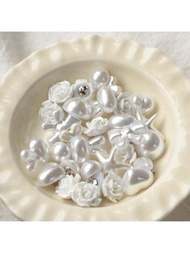 Hebilla de media circunferencia de imitación de perlas de plástico con conejito, corazones, estrellas y flores, y botón de resina en forma de rosa para coser y hacer joyería DIY. Disponible en paquetes de 6, 12, 10 o 20 piezas.