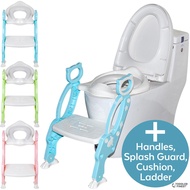 2-in-1 Potty Training Seat with Step Stool Ladder - Adjustable Toddler Toilet Training Seat - Soft Anti-Cold Padded Seat - Non-Slip Urinal Pad Splash Guard Safe Handle - Portable Easy Clean - For Kids Baby Boy Girl (ToddlerFinest)