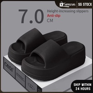 [SG SELLER] High-heeled 7cm Thick-Soled Slippers Women's Outdoor Wear Soft-Soled Indoor Anti-Slip Sa