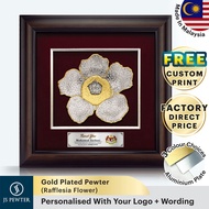 (JS Pewter) Corporate VIP Frame 16"x16" Gold Plated PEWTER | High Quality Gift Box | Rafflesia Flowe