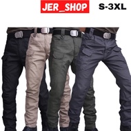 [Ready Stock] Unisex Tactical Elasticated Waist Slim-Fit Cargo pants Seluar Lelaki Seluar Cargo Lelaki Men Cargon Pants