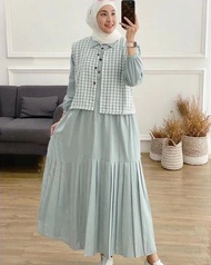 Bisa COD ' Rania Midi Dress + Rompi Bhn Shakila mix Katun Kotak LD 110cm Gamis Wanita Terbaru 2022 Kekinian Import Model Baru Baju Muslim Gamis Remaja Ootd Hijabers Selebgram Panjang Murah Meriah Long Dress Grosir Fashion Muslim Terlaris Murah Bandung NHF