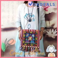 OKDEALS Women Shoulder Bag, Tassels Hmong Tribal Ethnic Message Bag, Vintage Fashion Embroidery Tape