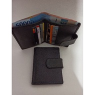 Leather Button Card Wallet - 8-Slot Orange Leather Card Holder