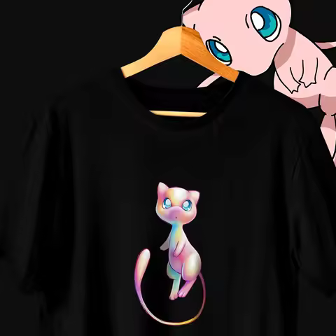 Pokemon Mew Japanese Anime T-Shirt 100% Cotton Graphic Tee Men Women Kids Summer Streetwear Top