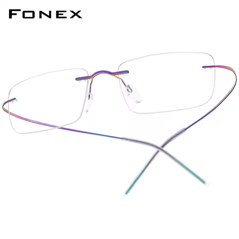 FONEX Rimless Titanium Glasses Men Brand Design Frameless Eyeglasses Women High-Quality Ultralight-W