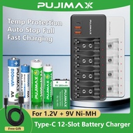PUJIMAX 1.2V AA AAA 9V Ni-MH Rechargeable Battery Long Lasting With LED Light Fast Charging Charger