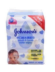 【嬰幼兒必須品】Johnson’s baby 強生嬰兒 手口純水濕紙巾 100 片 x 3包