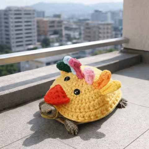 Knitted Turtle Sweater Handmade Cartoon Tortoise Shell with Adjustable Strap Costume Funny Small Pet