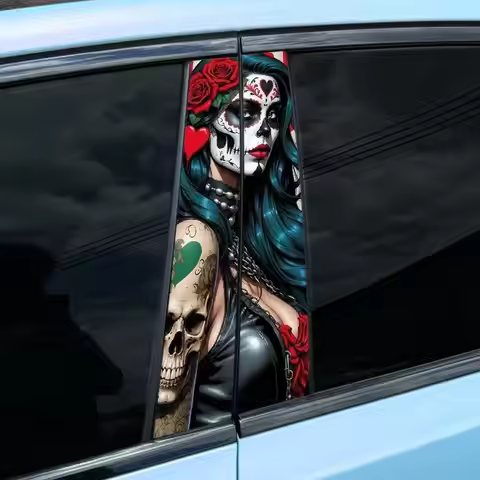 Gothic Skull Car Sticker - Waterproof Durable Vinyl Sticker for B-Pillar Scratch Cover