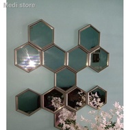 ☫⊕🔥{Hot Item} Decorative Design Mirror Cermin Hiasan Dinding Hexagon Decor Wall Art Ikea Kaison