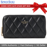 Kate Spade Wallet In Gift Box Long Wallet Carey Smooth Quilted Leather Wallet Black # KA590