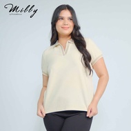 Milly Plus Size Ayzel Collared Knit Top with Contrast Edge