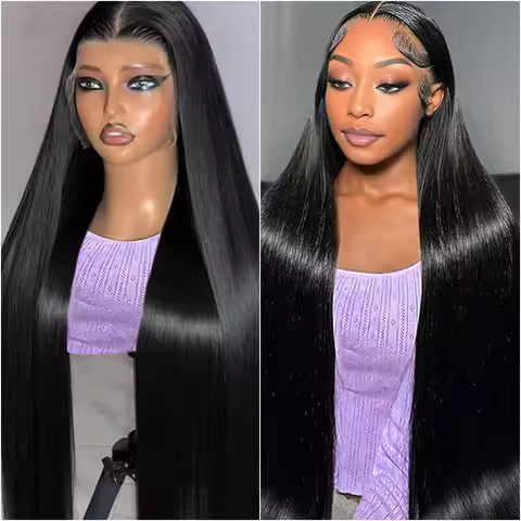 34 38 Inch Brazilian 13x4 13x6 Bone Straight Transparent Lace 100% Human Hair Wig For Women 200 Dens