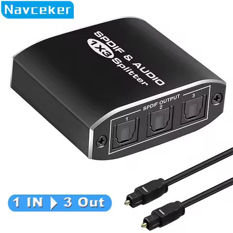 Digital SPDIF Optical Audio Splitter Aluminum Alloy Toslink Splitter Adapter 1x3 Optical Splitter 1 