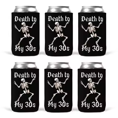 2/4/6Pcs Death To My 30s Gothic Skeleton Can Cooler 40th Birthday Party Decor and Favors Beverage Be
