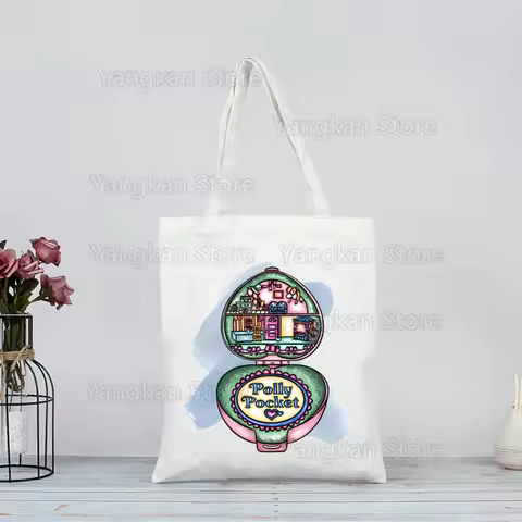 Polly Pocket Shopping Bag Shopper Bags Tote Canvas Bag Harajuku Reusable Large Capacity Women Casual