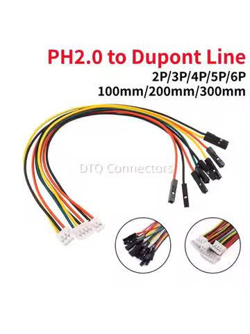 5Pcs PH2.0 to Dupont line electronic wire-2P/3P/4P/5P/6 Pin To 2.54mm Dupont Male/Female Wire Connec