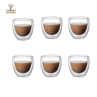 6PCS Clear Double Wall Glass Coffee Mugs Insulated Layer Cups Set for Bar Tea Milk Juice Water Espre