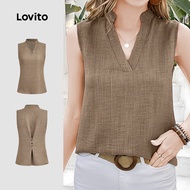 Lovito Casual Top Plicated Button Spring/summer Khaki Top for Women L154ED445 Lovito Tudung Kasual P