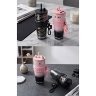 Tumbler HAH014 700Ml | Aesthetic Pink & Black Gradient Tumbler 700ml – Drinking Bottle with Straw