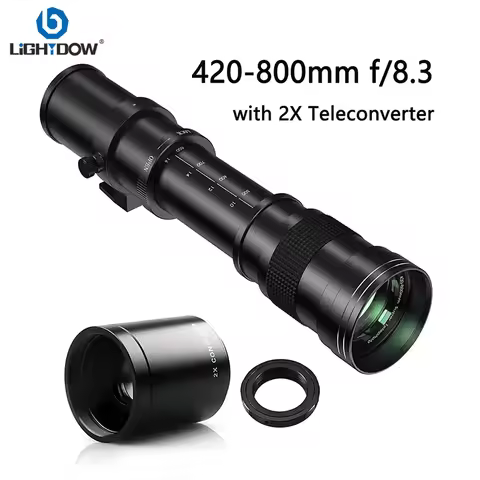 Lightdow 420-800mm F8.3-F16 Manual Zoom Full Frame Super Telephoto Lens With 2X Magnifier Converter 