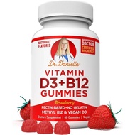 Vitamin D3, B12 Gummies by Dr. Danielle, Vegan Daily Supplement for Adults & Kids, Non-GMO, Vitamin 