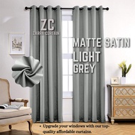 Matte satin #20 Light Grey Langsir Sem-Blackout For Windows, Room and Sliding Door Semi-Blackout Curtain Hook &amp; Eyelet