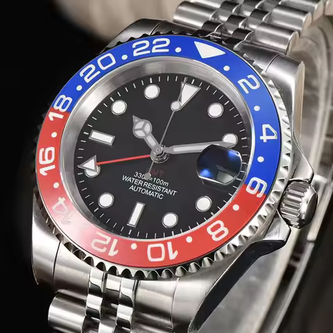 New Brand 40mm Automatic Dandong GMT Movement Watches Waterproof BW9 Luminous Sapphire Glass Watch f