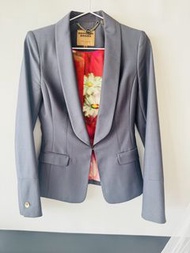 🇬🇧 Ted Baker 灰色女裝西裝外套 內襯花花圖案 Authentic Ted Baker Grey Wool Blazer/ Size 0 /Like New