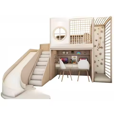 Indoor game house with slide, bed and table 1 meter 2 bunk b ed, be d and desk integ rated