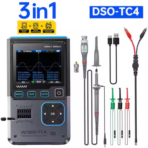 FNIRSI DSO-TC4 Transistor Tester Digital Oscilloscope DDS Signal Generator 3 in 1,10MHz Bandwidth 48