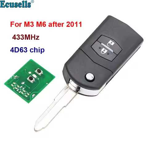 Ecusells 2 Buttons 433MHz with 4D63 Chip Remote Car Key Fob for Mazda 3 6 M3 M6 Visteon 41521