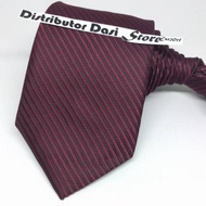 MERAH Men's Long Striped Tie in Dark Red Dark Maroon/ - 3 inches (7-8cm) Wide
