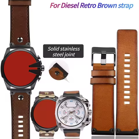26mm watch strap leather For Diesel DZ4318 DZ4283 DZ4281 DZ4323 DZ7343 Vintage brown cowhide watch b