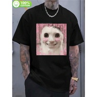 Men's Ahh Cat Meme T-Shirt - Cursed Weirdcore Dank Cringey Banana Cat with Heart Glasses & Pastel Pi