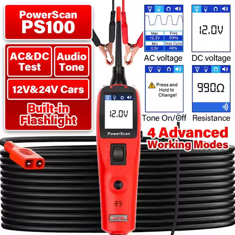 Autel PowerScan PS100 Automotive Circuit Tester Universal 12V 24V Power Circuit Probe Tool Build-In 